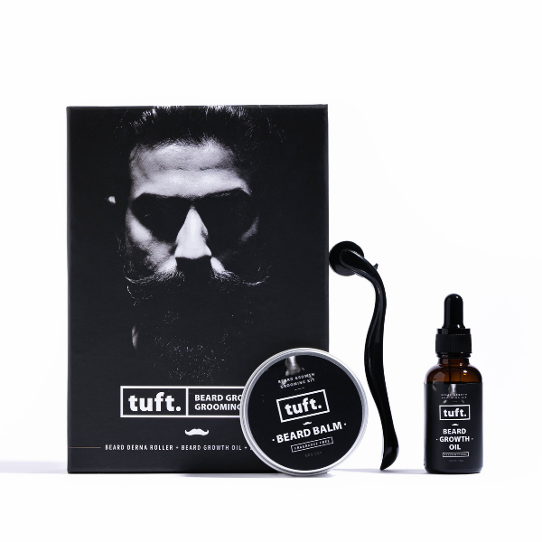 Tuft Beard Growth Kit for Men – 3pc Grooming Set with 0.25mm Beard Roller, Conditioning Beard Balm & Grow Strong Beard Oil Serum